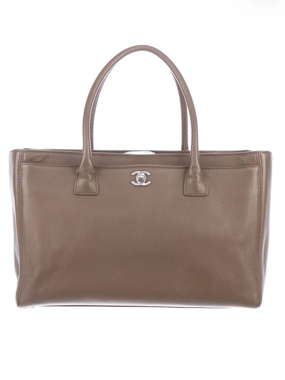CHANEL Taupe Brown Pebbled Leather Medium Executive Tote